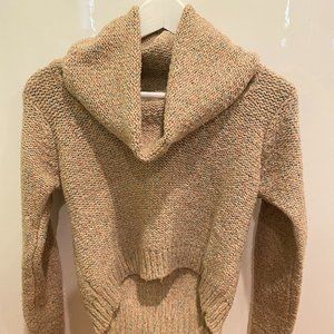 Cropped cowl neck knit sweater (beige/multicolor) XS